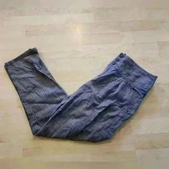 Sundance Amelia Linen Blend Pinstripe Trouser Pants in Blue Gray size 6 petite - Picture 1 of 8